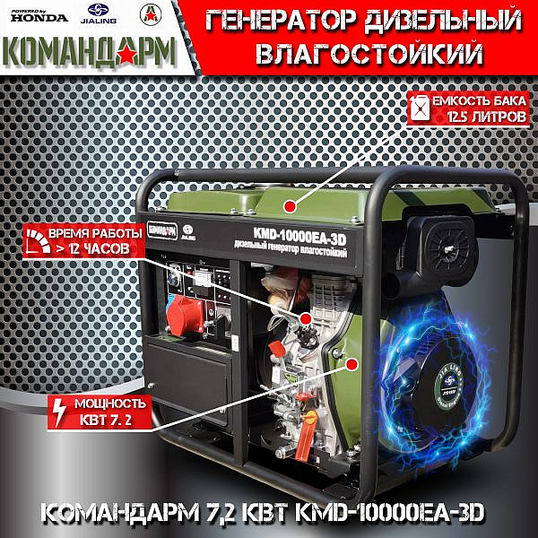 Фото 34 - Генератор дизельный Командарм 7,2 кВт KMD-10000EA-3D.